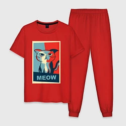 Пижама хлопковая мужская Meow obey, цвет: красный