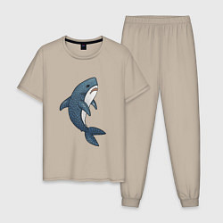 Пижама хлопковая мужская Недовольная плюшевая акула, цвет: миндальный