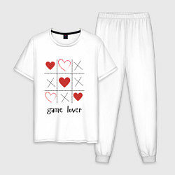 Пижама хлопковая мужская Крестики нолики игра в любовь, цвет: белый