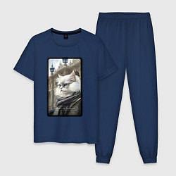 Пижама хлопковая мужская Санкт-Петербург котик, цвет: тёмно-синий