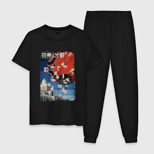 Мужская пижама Японский винтажный фонарик / Черный – фото 1