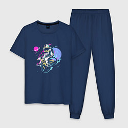 Пижама хлопковая мужская Космический велосипедист, цвет: тёмно-синий