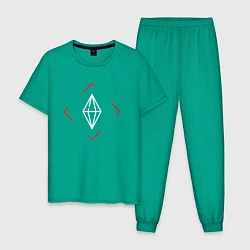 Пижама хлопковая мужская Символ The Sims в красном ромбе, цвет: зеленый