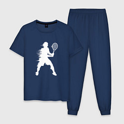Пижама хлопковая мужская Белый силуэт теннисиста, цвет: тёмно-синий