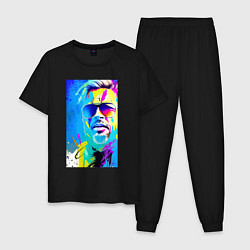 Пижама хлопковая мужская Brad Pitt - sketch - pop art, цвет: черный