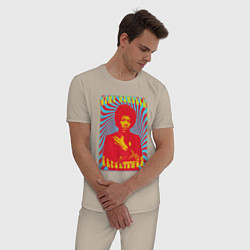 Пижама хлопковая мужская Джими Хендрикс ретро, цвет: миндальный — фото 2