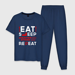 Пижама хлопковая мужская Надпись eat sleep Counter-Strike 2 repeat, цвет: тёмно-синий
