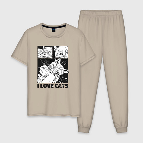 Мужская пижама I love cats comic / Миндальный – фото 1
