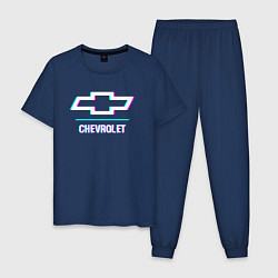 Пижама хлопковая мужская Значок Chevrolet в стиле glitch, цвет: тёмно-синий