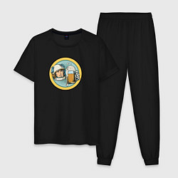 Пижама хлопковая мужская Космонавт с кружкой пива, цвет: черный