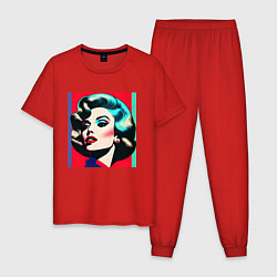 Пижама хлопковая мужская Поп-арт портрет женщины, цвет: красный
