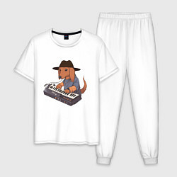 Пижама хлопковая мужская Аниме Такса с синтезатором, цвет: белый