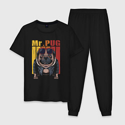 Пижама хлопковая мужская Mr pug, цвет: черный