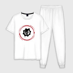 Пижама хлопковая мужская Символ Gears of War и красная краска вокруг, цвет: белый