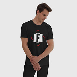 Пижама хлопковая мужская Символ Fortnite в красном ромбе, цвет: черный — фото 2