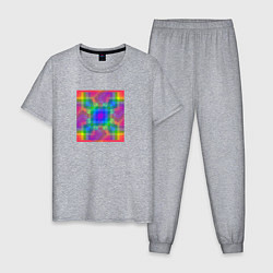 Пижама хлопковая мужская Цветные квадраты в квадрате, цвет: меланж