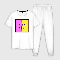 Пижама хлопковая мужская Позитивный квадрат, цвет: белый