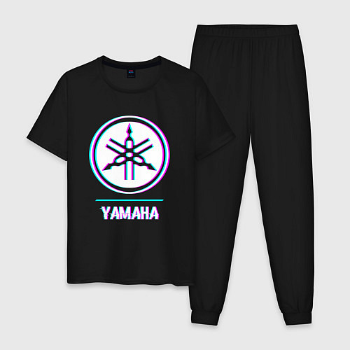 Мужская пижама Значок Yamaha в стиле glitch / Черный – фото 1