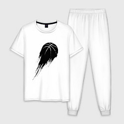 Пижама хлопковая мужская Черный силуэт баскетбольного мяча, цвет: белый