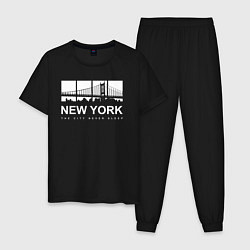 Пижама хлопковая мужская Нью-Йорк Сити, цвет: черный