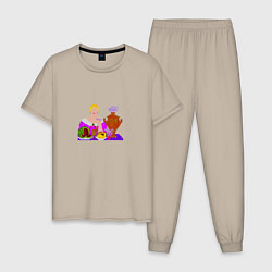 Пижама хлопковая мужская Купчиха за чаем, цвет: миндальный