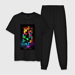 Пижама хлопковая мужская Цветной тетрис, цвет: черный