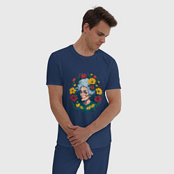 Пижама хлопковая мужская Модная бабушка в цветах, цвет: тёмно-синий — фото 2