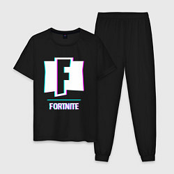 Пижама хлопковая мужская Fortnite в стиле glitch и баги графики, цвет: черный