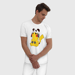 Пижама хлопковая мужская Pika panda, цвет: белый — фото 2