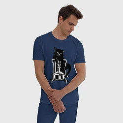 Пижама хлопковая мужская Кот Бегемот на примусе, цвет: тёмно-синий — фото 2