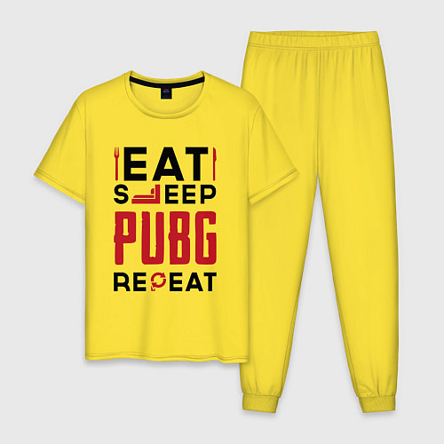 Мужская пижама Надпись: eat sleep PUBG repeat / Желтый – фото 1