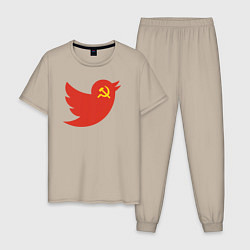 Пижама хлопковая мужская Птичка СССР, цвет: миндальный