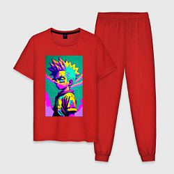 Пижама хлопковая мужская Bart Simpson - pop art, цвет: красный