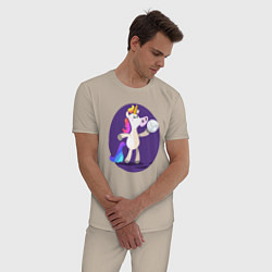 Пижама хлопковая мужская Единорог волейболист, цвет: миндальный — фото 2