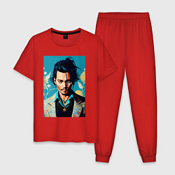 Пижама хлопковая мужская Джонни Депп - суровый взгляд, цвет: красный