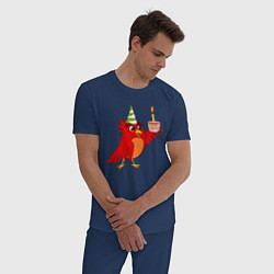 Пижама хлопковая мужская Праздничная птичка, цвет: тёмно-синий — фото 2