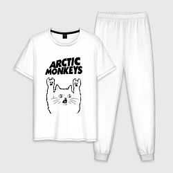Пижама хлопковая мужская Arctic Monkeys - rock cat, цвет: белый
