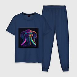 Пижама хлопковая мужская Кибер-слон в неоновом свете, цвет: тёмно-синий