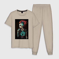 Пижама хлопковая мужская Девушка анархистка, цвет: миндальный