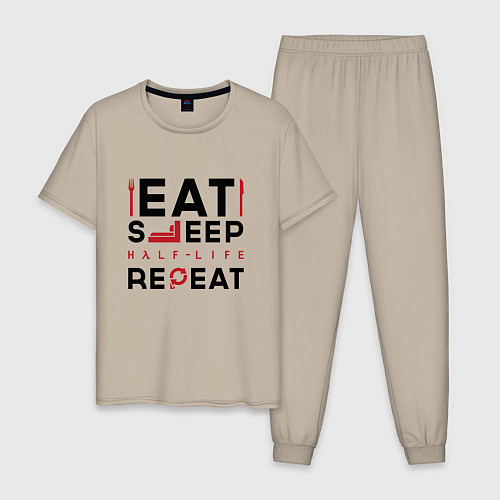 Мужская пижама Надпись: eat sleep Half-Life repeat / Миндальный – фото 1