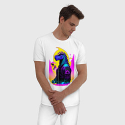 Пижама хлопковая мужская Cool dinosaur - cyberpunk - neural network, цвет: белый — фото 2