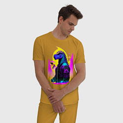 Пижама хлопковая мужская Cool dinosaur - cyberpunk - neural network, цвет: горчичный — фото 2