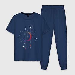 Пижама хлопковая мужская Абстракция: белые стрелы, цвет: тёмно-синий