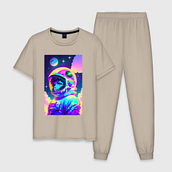 Пижама хлопковая мужская Девчонка бравый космонавт - нейросеть, цвет: миндальный