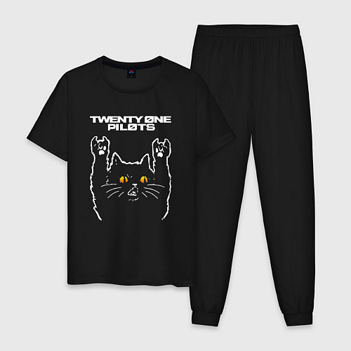 Мужская пижама Twenty One Pilots rock cat / Черный – фото 1