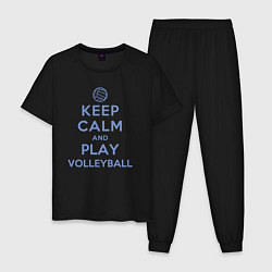 Пижама хлопковая мужская Играй в волейбол, цвет: черный