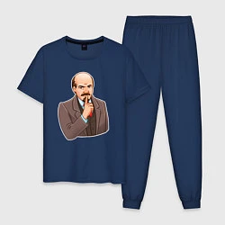 Пижама хлопковая мужская Ленин - тихо, цвет: тёмно-синий