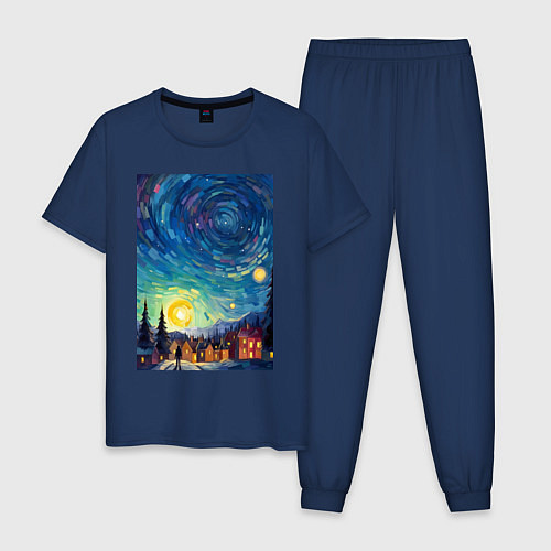 Мужская пижама Ночной пейзаж в стиле Ван Гога / Тёмно-синий – фото 1