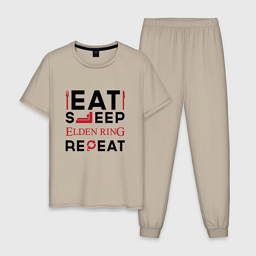 Мужская пижама Надпись: eat sleep Elden Ring repeat / Миндальный – фото 1