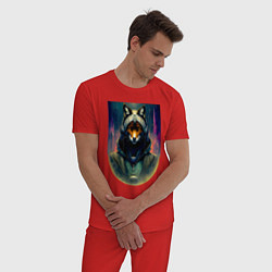 Пижама хлопковая мужская Лиса в стиле киберпанк - нейросеть, цвет: красный — фото 2
